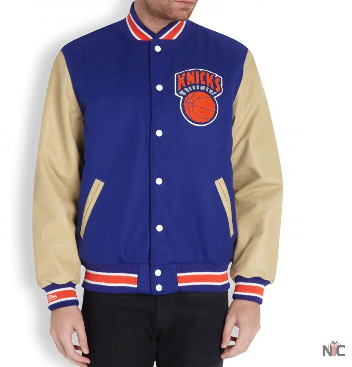 Mens New York Knicks Blue Letterman Jacket Clanton Jacket