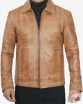 Mens Shirt Collar Yellow Waxed Leather Jacket Clanton Jacket