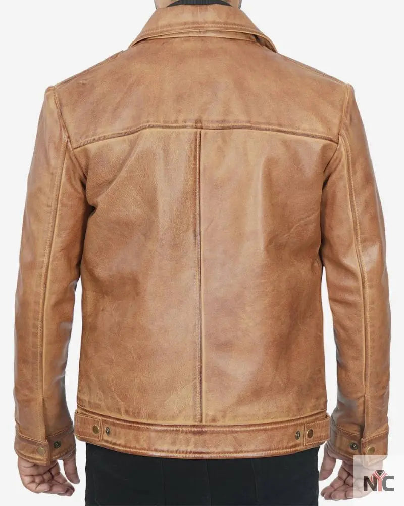 Mens Shirt Collar Yellow Waxed Leather Jacket Clanton Jacket
