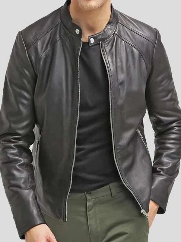 Men Cafe Racer Black Slim Fit Real Leather Jacket Clanton Jacket