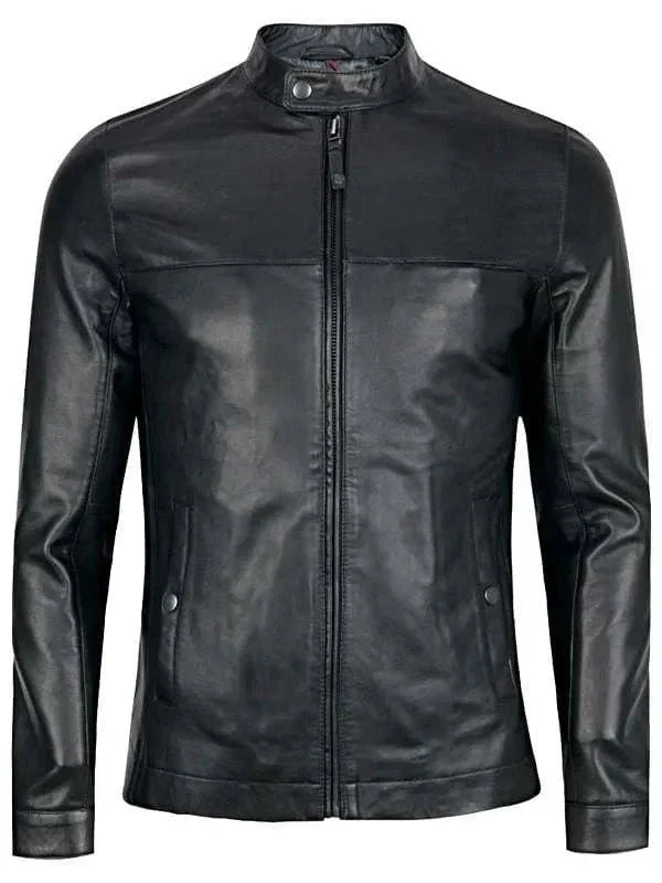 Sheepskin Slim Fit Men Black Leather Jacket Clanton Jacket