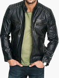 Men Quilted Sheepskin Distressed Black Leather Jacket Clanton Jacket