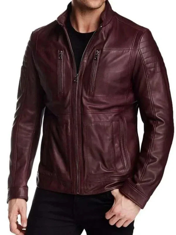 Men Aviator Maroon Cafe Racer Real Leather Jacket Clanton Jacket