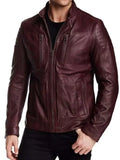 Men Aviator Maroon Cafe Racer Real Leather Jacket Clanton Jacket