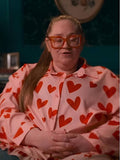 The Inheritance S01 Hannah Pink & Red Heart Print Blouse USA Jackets