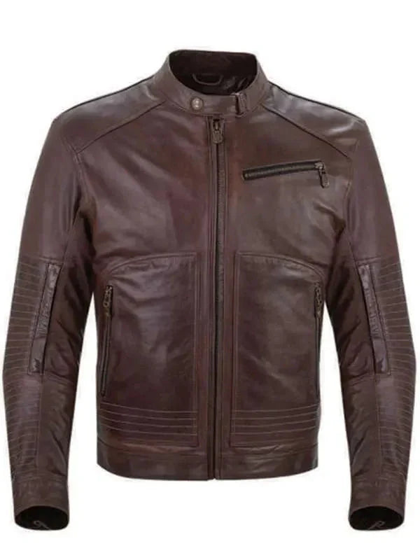Brown Cafe Racer Real Leather Jacket For Men Clanton Jacket