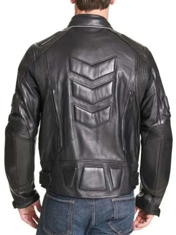 Men Motorcycle Black Padded Real Leather Jacket Clanton Jacket