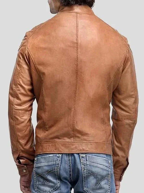 Men’s Cafe Racer 4 Zipper Pockets Brown Real Leather Jacket Clanton Jacket