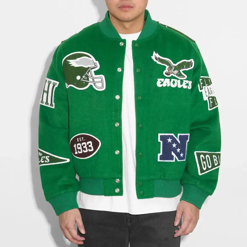 Unisex Kelly Green Varsity Wool Jacket Clanton Jacket