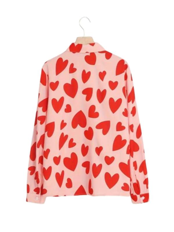 The Inheritance S01 Hannah Pink & Red Heart Print Blouse USA Jackets