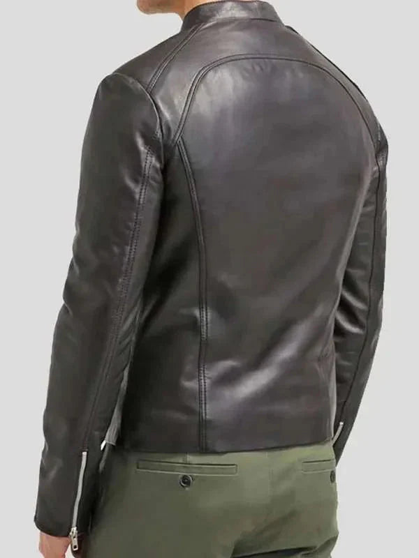 Men Cafe Racer Black Slim Fit Real Leather Jacket Clanton Jacket