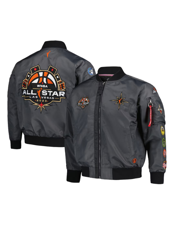 Unisex FISLL Charcoal 2023 WNBA All-Star Game Applique Flight Jacket Shopotiny