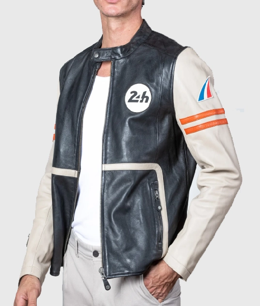 Mans Karl 24h Le Ecru Black Leather Jacket USA Jackets
