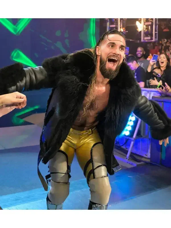 Men’s Monday Night RAW Black Leather Fur Jacket USA Jackets