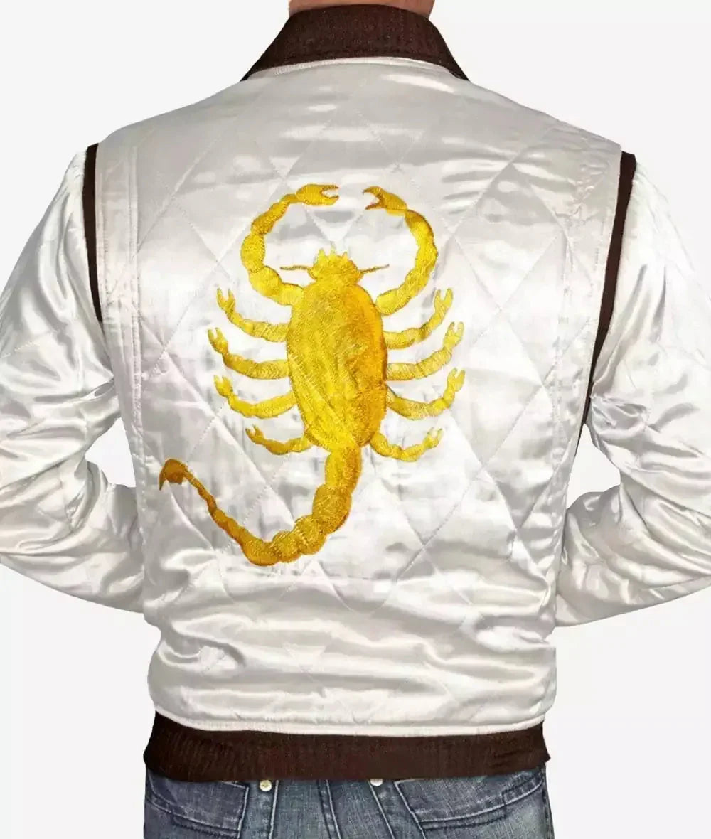 Men’s White Scorpion Logo Bomber Jacket USA Jackets