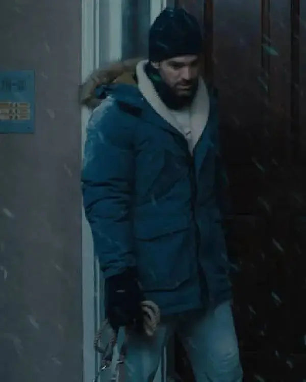 Merv 2025 Charlie Cox Blue Fur Hooded Coat