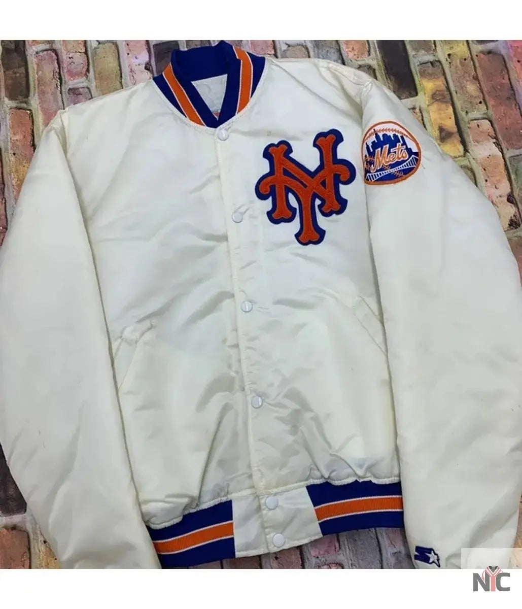 Mets New York Blue and White Satin Jacket Clanton Jacket