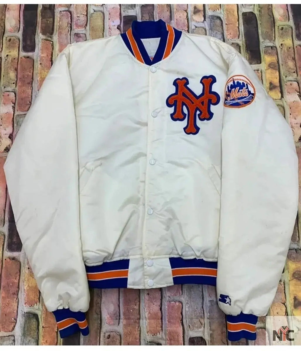 Mets New York Blue and White Satin Jacket Clanton Jacket