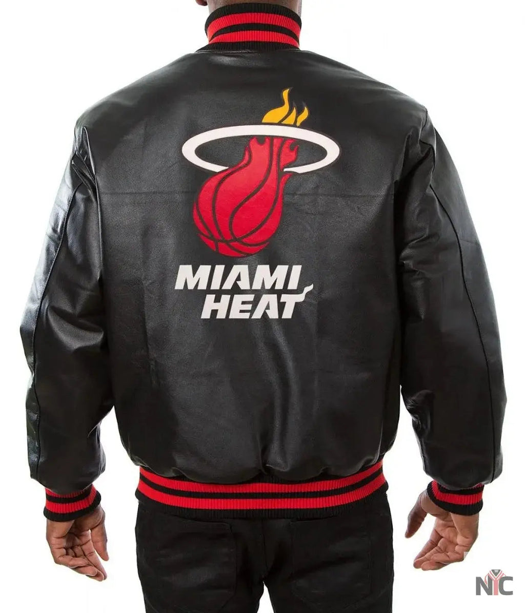 Miami Heat Black Leather Varsity Jacket Clanton Jacket