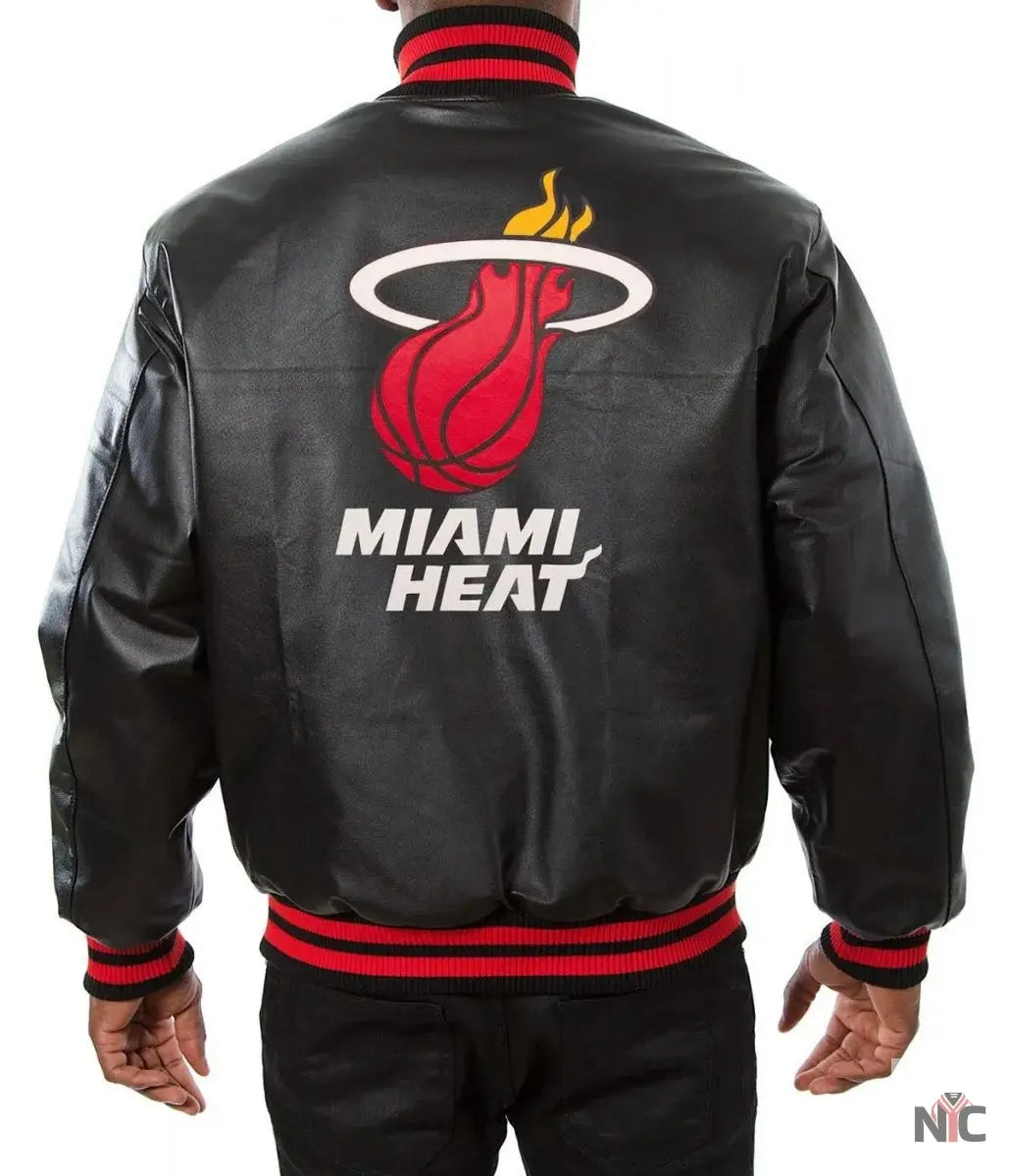 Miami Heat Black Leather Varsity Jacket Clanton Jacket