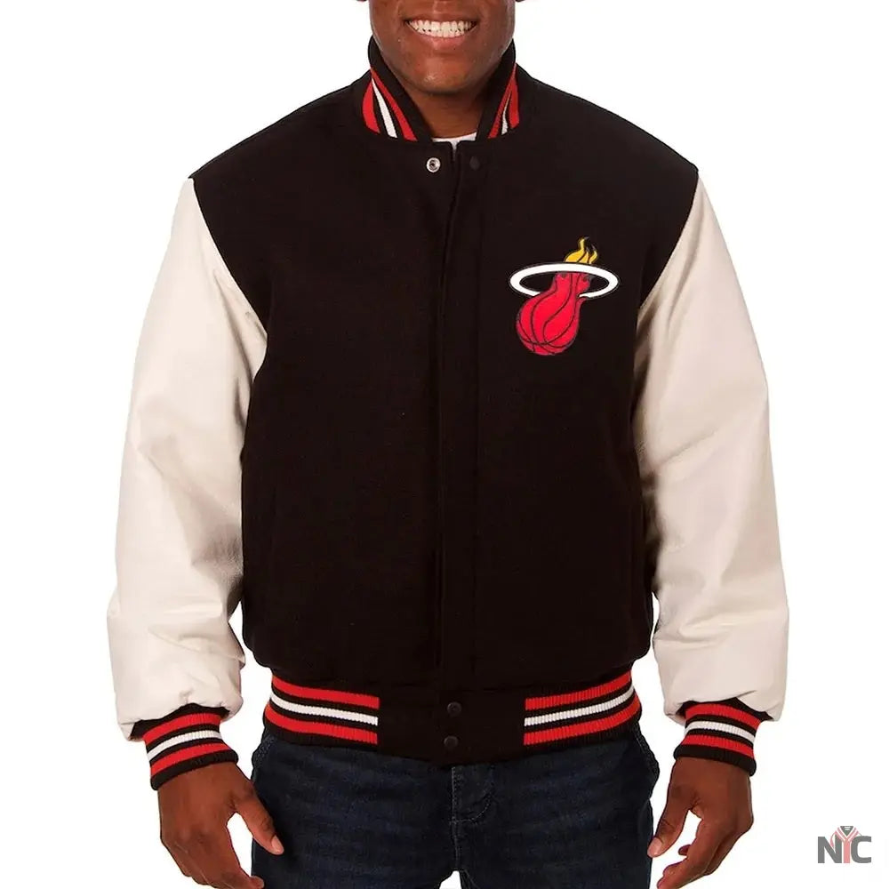 Miami Heat Black and White Varsity Jacket Clanton Jacket