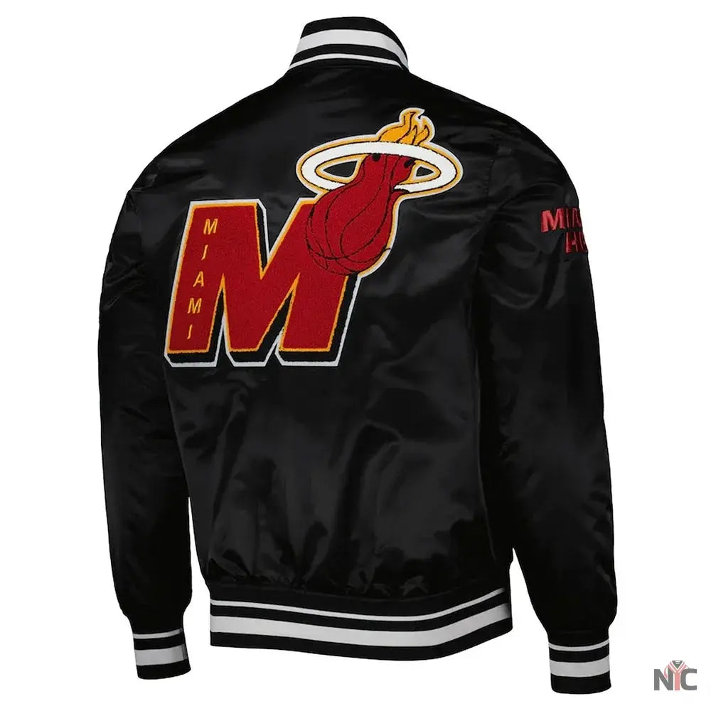 Miami Heat Mash Up Bomber Black Satin Jacket Clanton Jacket