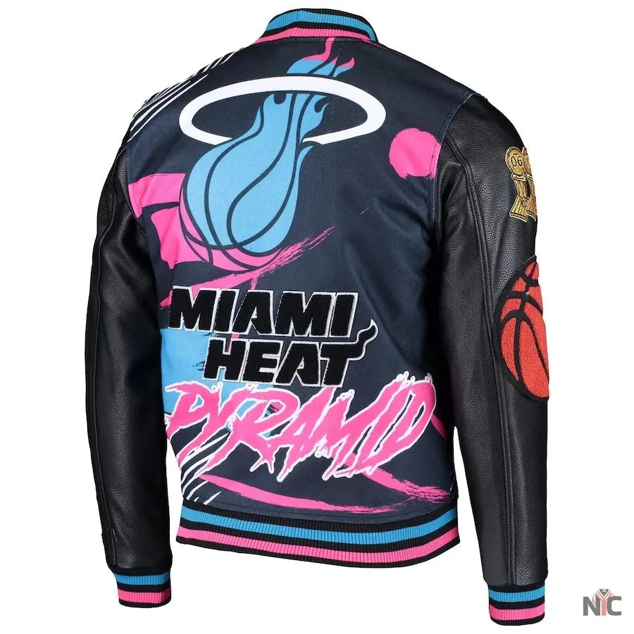 Miami Heat Pyramid Black Full-Snap Varsity Jacket Clanton Jacket