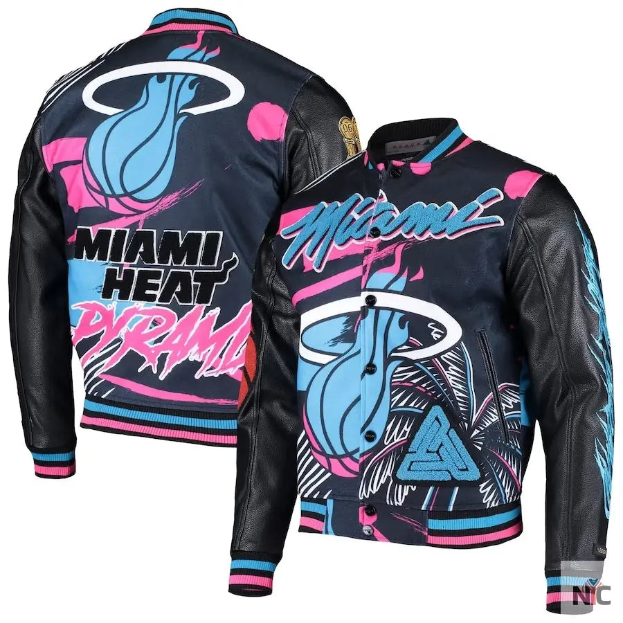 Miami Heat Pyramid Black Full-Snap Varsity Jacket Clanton Jacket