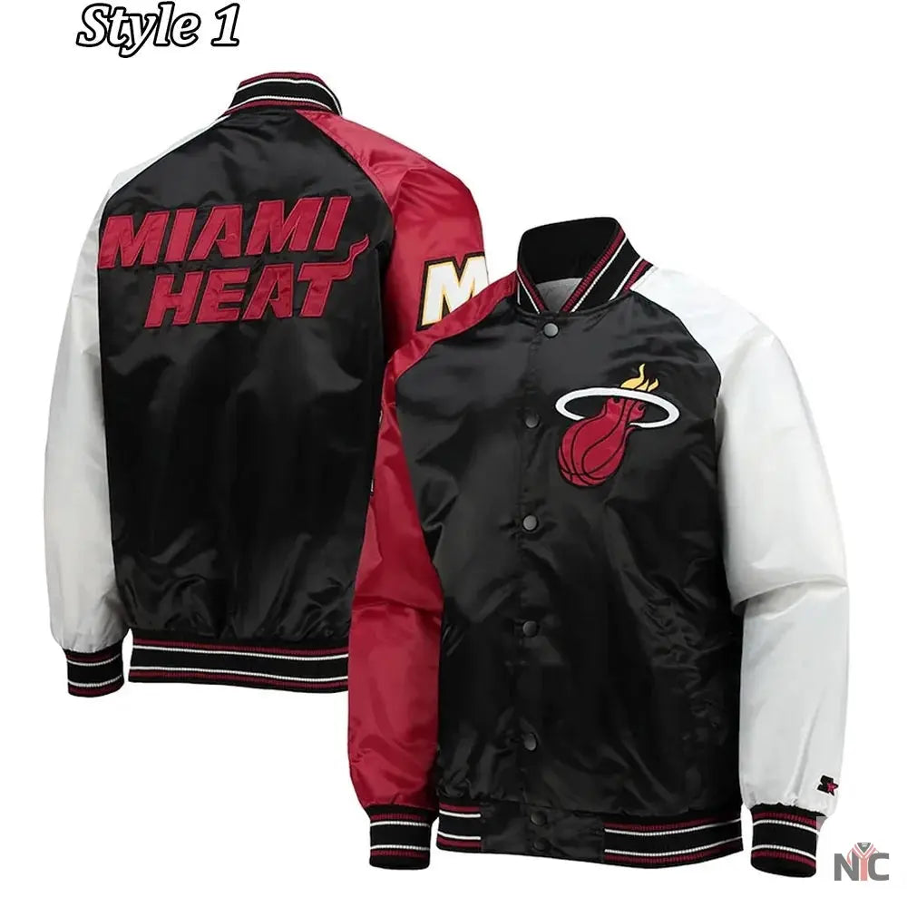 Miami Heat Reliever Full-Snap Black and Red Satin Jacket Clanton Jacket
