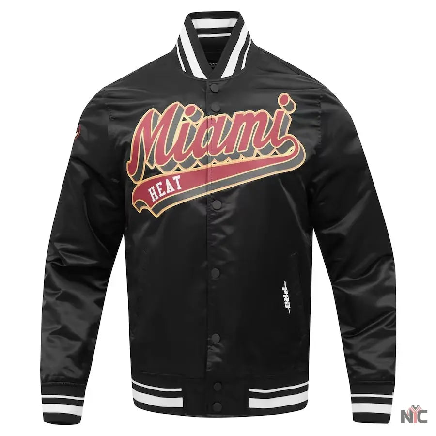 Miami Heat Script Tail Black Full-snap Satin Varsity Jacket Clanton Jacket
