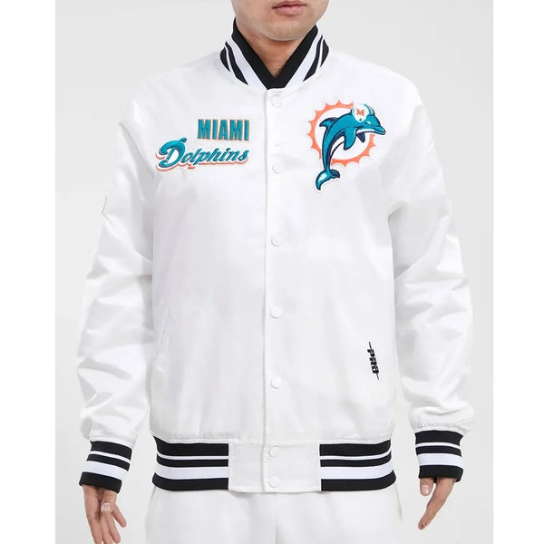 Miami Dolphins Midweight White Satin Jacket