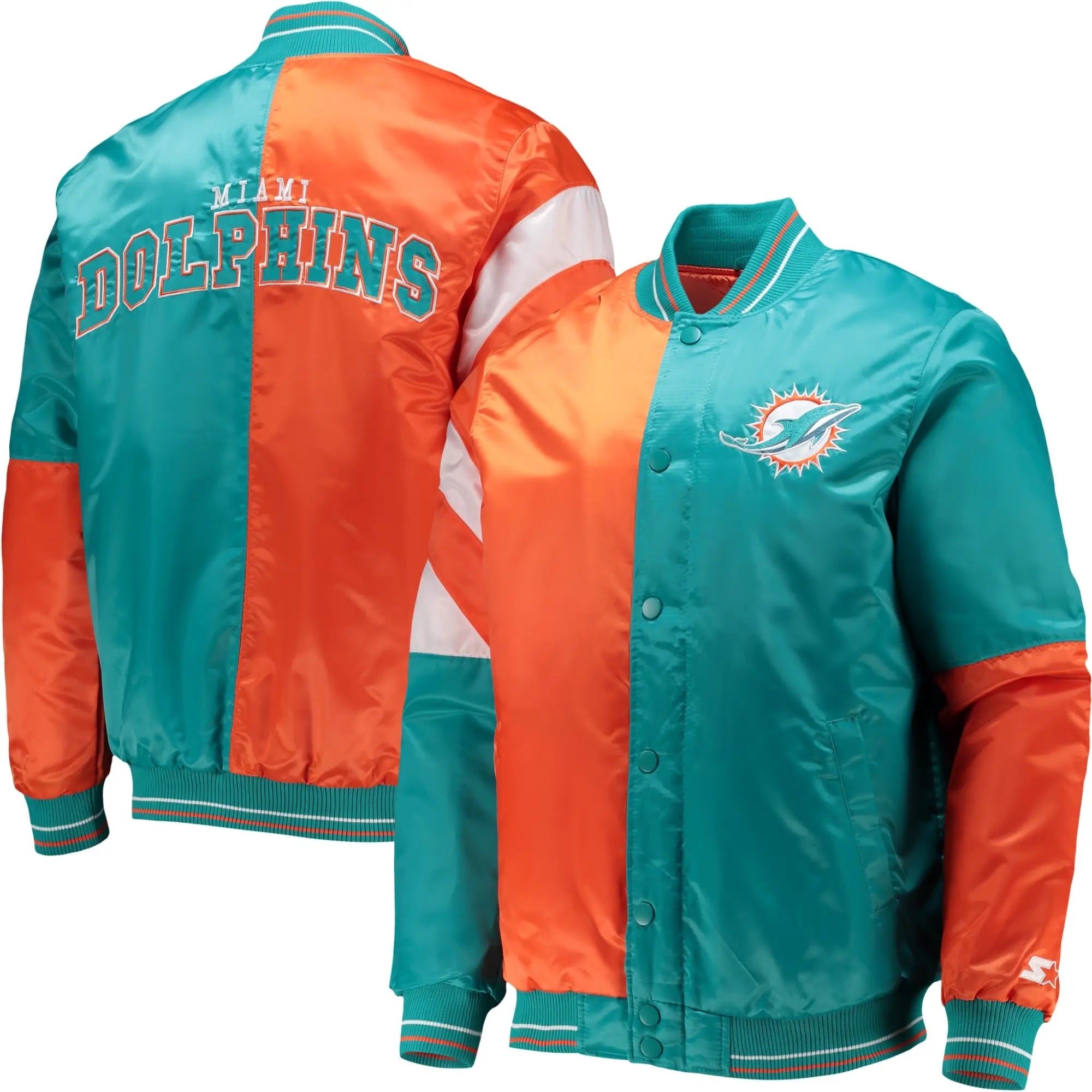 Miami Dolphins Satin Varsity Jacket Aqua and Orange