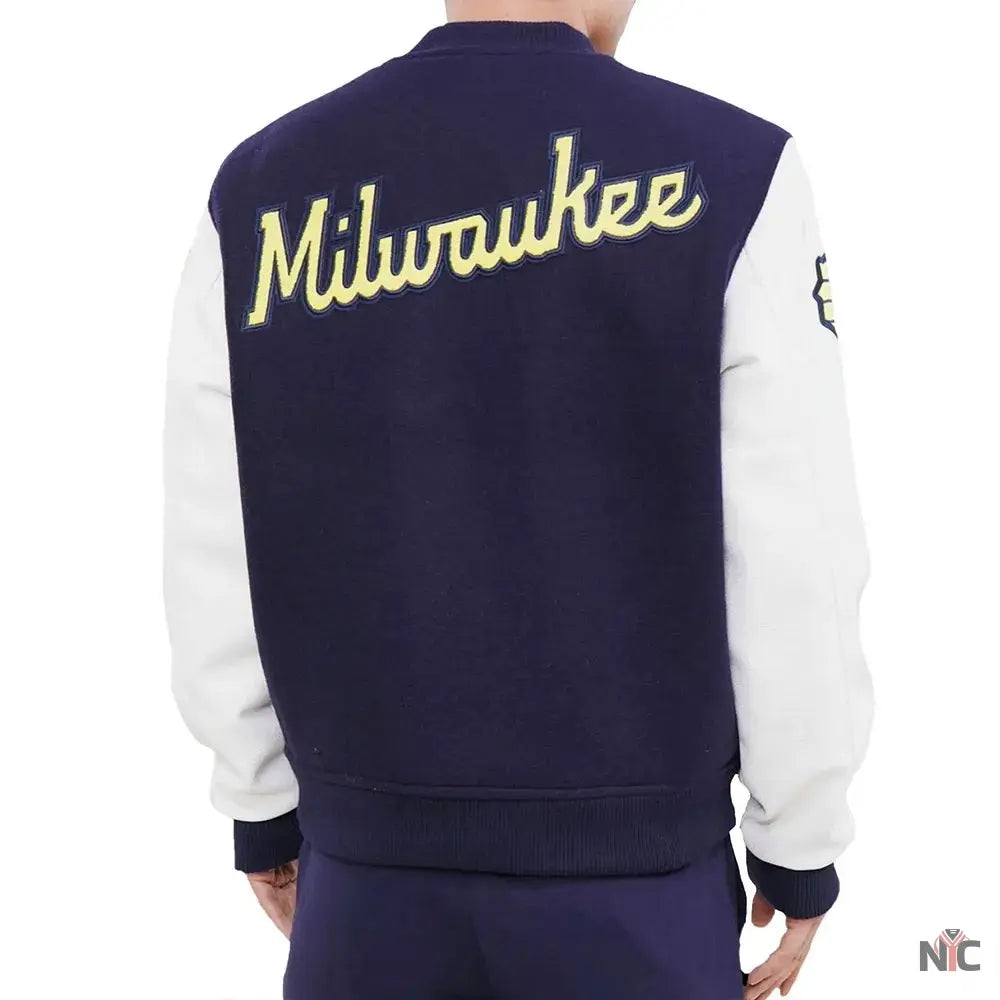 Milwaukee Brewers Blue and White Letterman Jacket Clanton Jacket