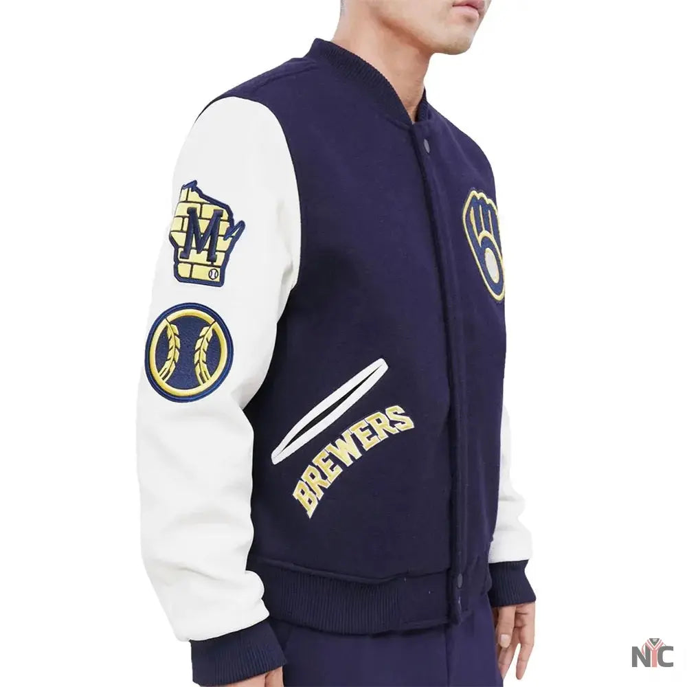 Milwaukee Brewers Blue and White Letterman Jacket Clanton Jacket