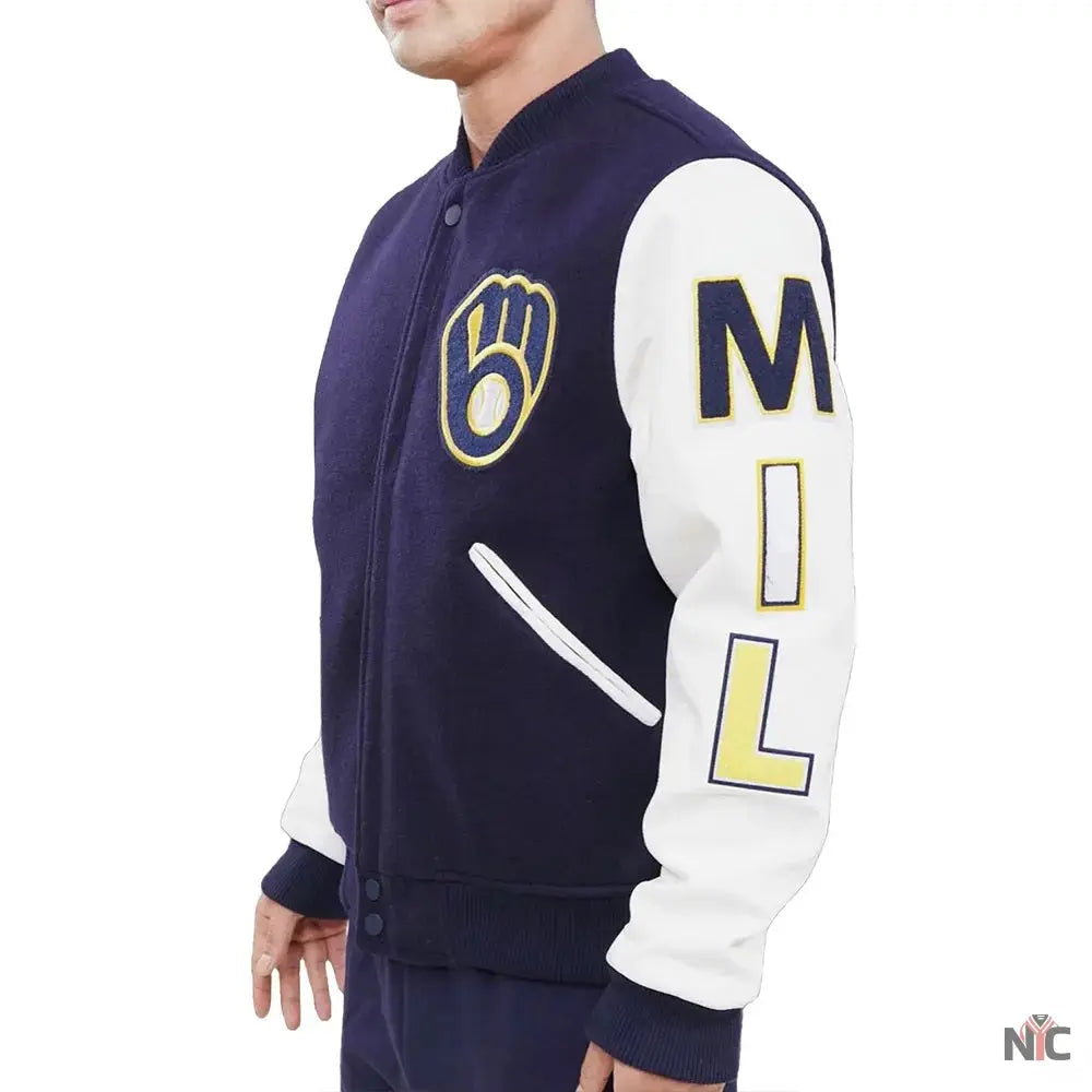 Milwaukee Brewers Blue and White Letterman Jacket Clanton Jacket