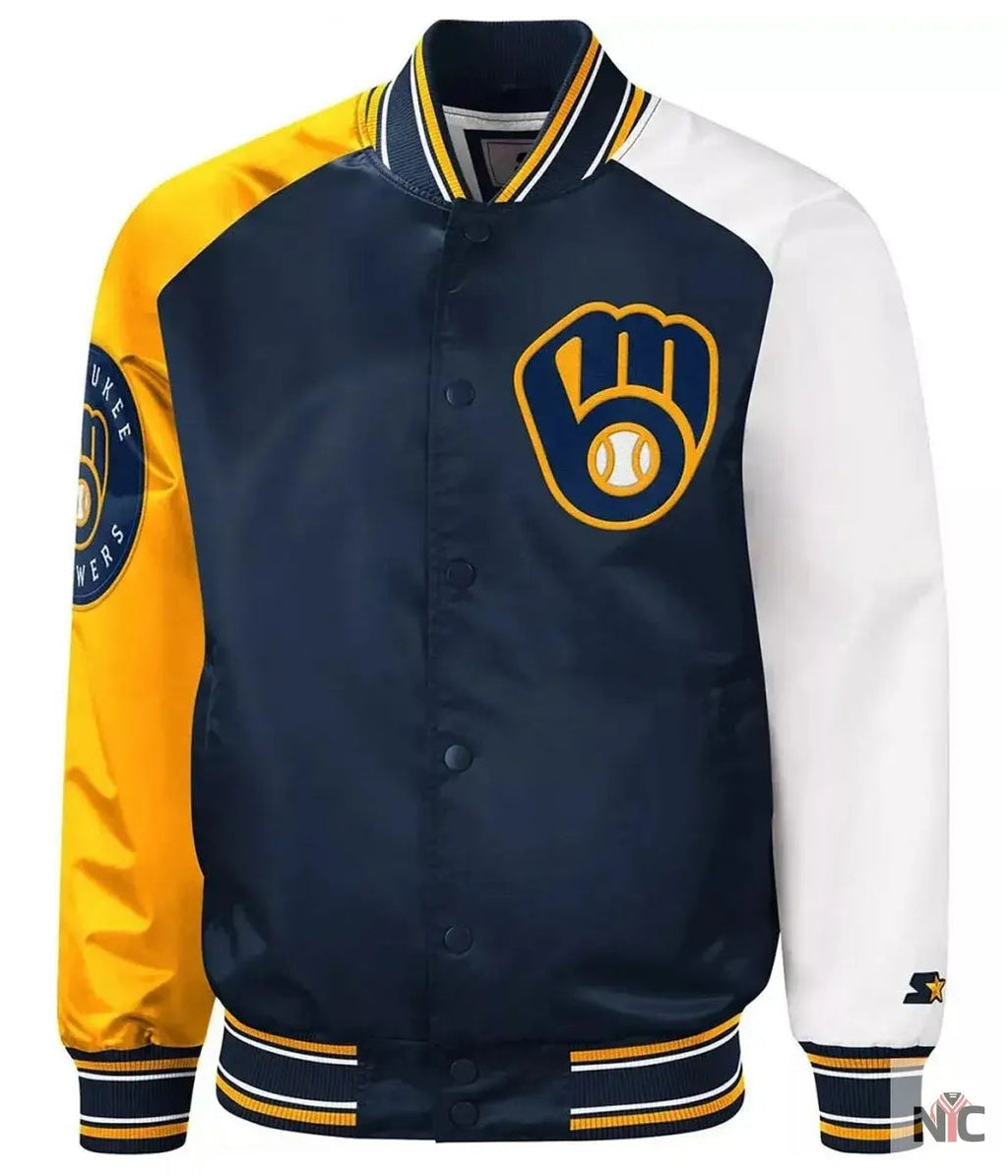 Milwaukee Brewers Reliever Satin Raglan Full-Snap Jacket Clanton Jacket