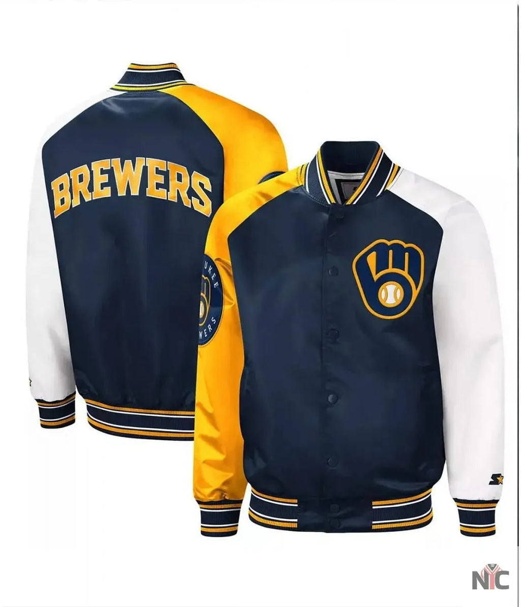 Milwaukee Brewers Reliever Satin Raglan Full-Snap Jacket Clanton Jacket