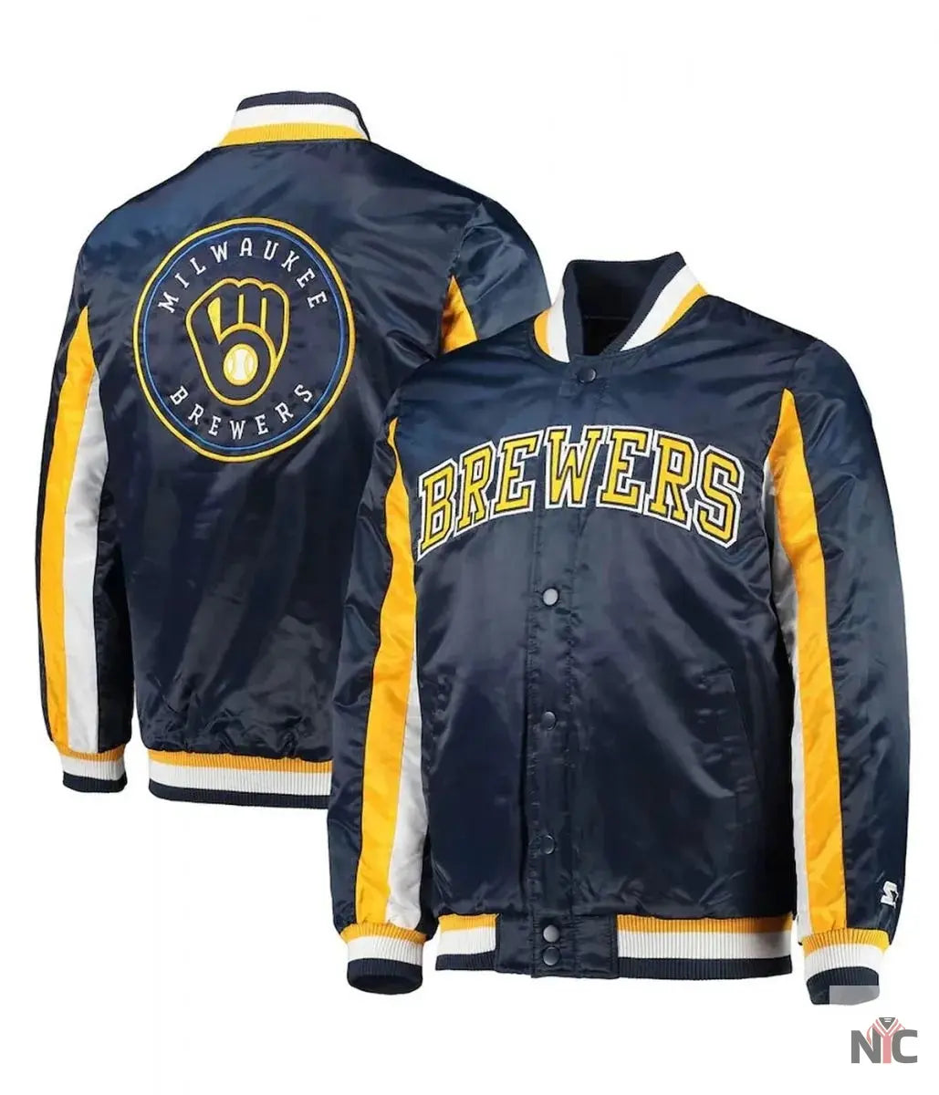 Milwaukee Brewers The Ace Full-Snap Satin Navy Jacket Clanton Jacket