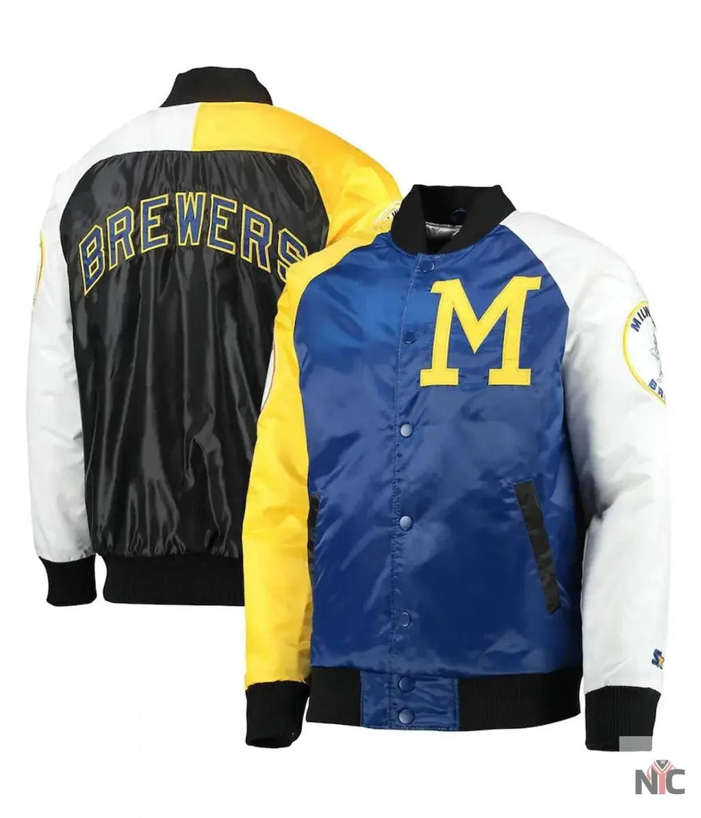 Milwaukee Brewers Tri-Color Full-Snap Satin Jacket Clanton Jacket