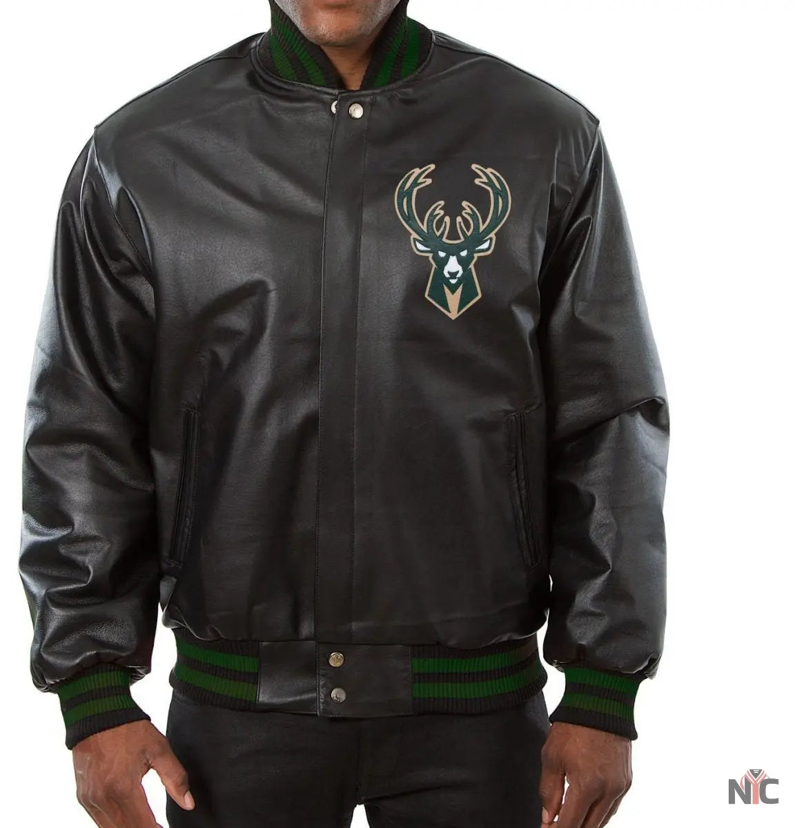 Milwaukee Bucks Black Leather Varsity Jacket Clanton Jacket
