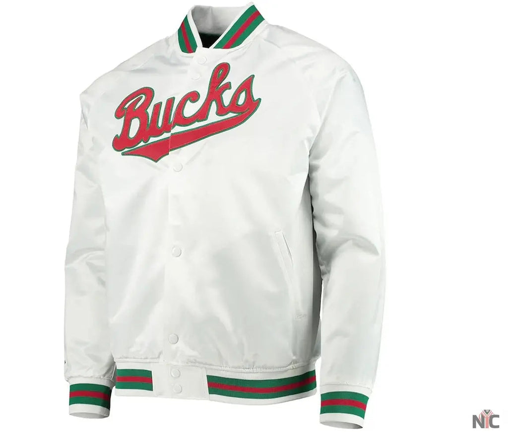 Milwaukee Bucks Hardwood Classics White Satin Jacket Clanton Jacket