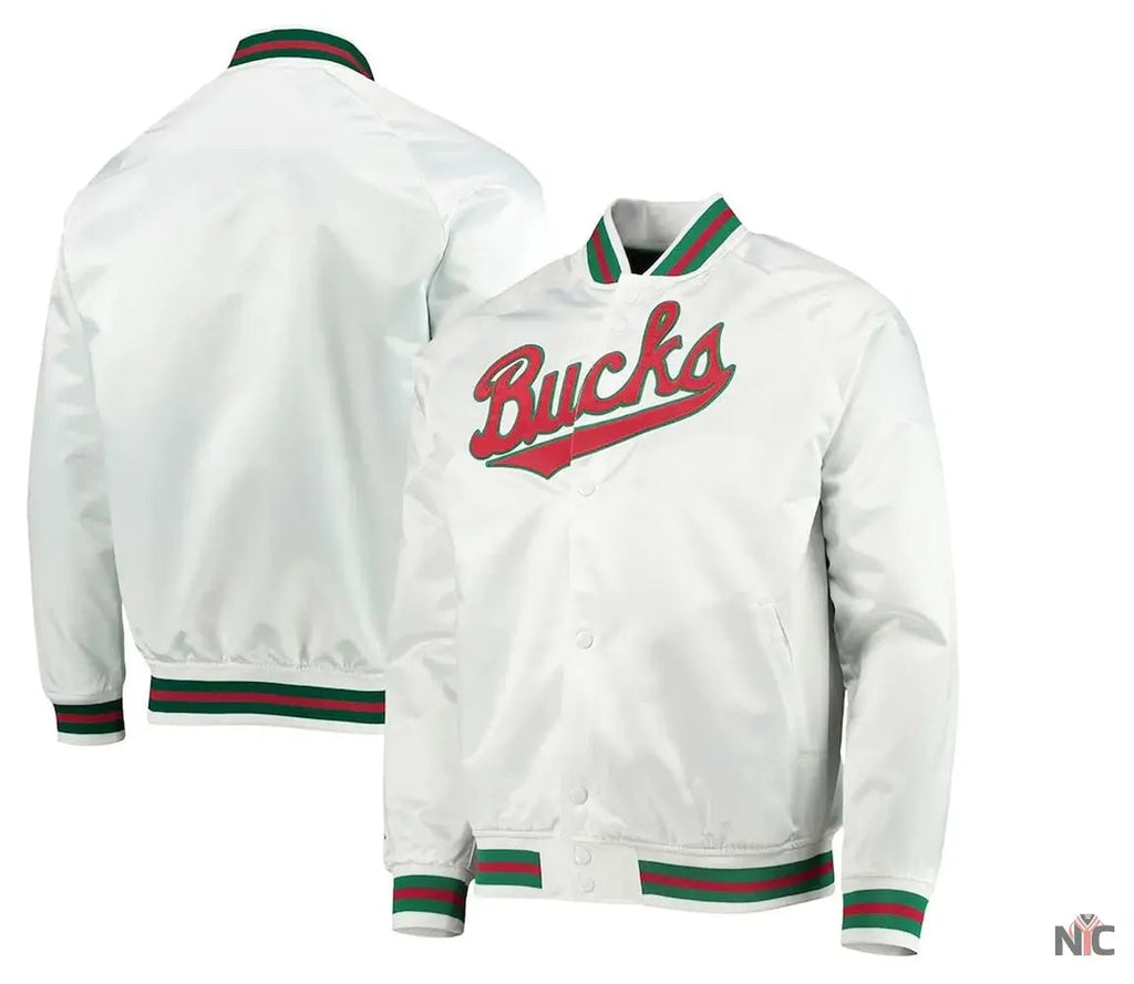 Milwaukee Bucks Hardwood Classics White Satin Jacket Clanton Jacket