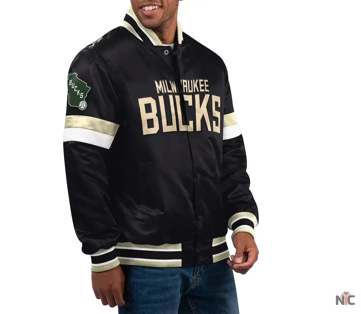 Milwaukee Bucks Home Game Black Satin Jacket Clanton Jacket