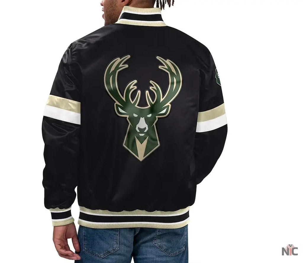 Milwaukee Bucks Home Game Black Satin Jacket Clanton Jacket
