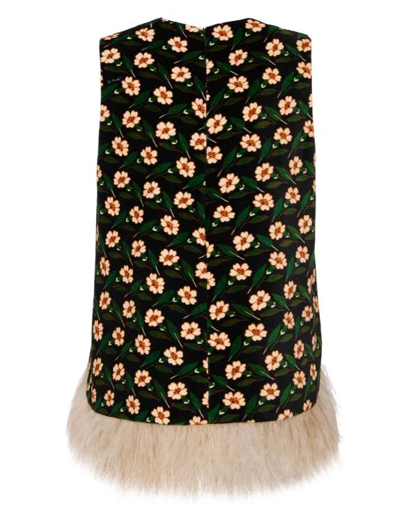 Loot S03 Maya Rudolph Floral Print Feather Trim Top