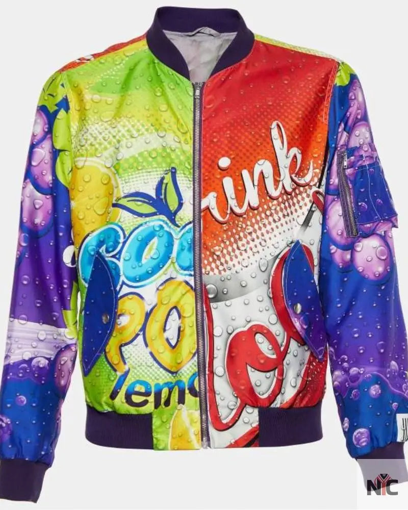 Moschino Couture Multicolor Soda Pop Print Synthetic Bomber Jacket Clanton Jacket