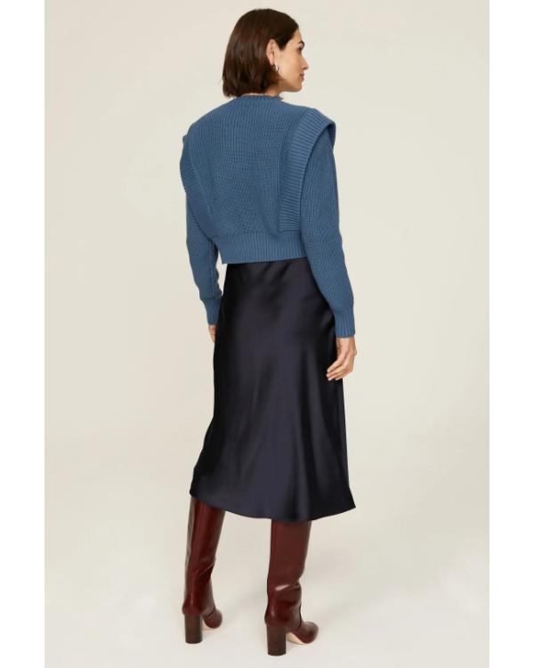 NBC News Daily 2025 Kate Snow Blue Button Shoulder Sweater