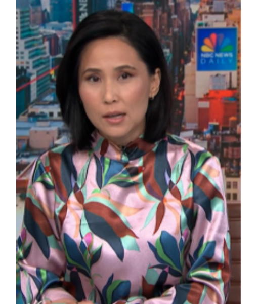 NBC News Daily 2025 Vicky Nguyen Pink Printed Satin Mock Neck Top USA Jackets