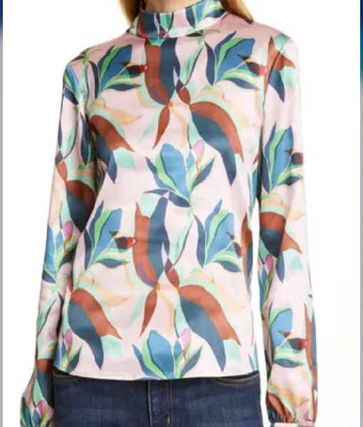 NBC News Daily 2025 Vicky Nguyen Pink Printed Satin Mock Neck Top USA Jackets