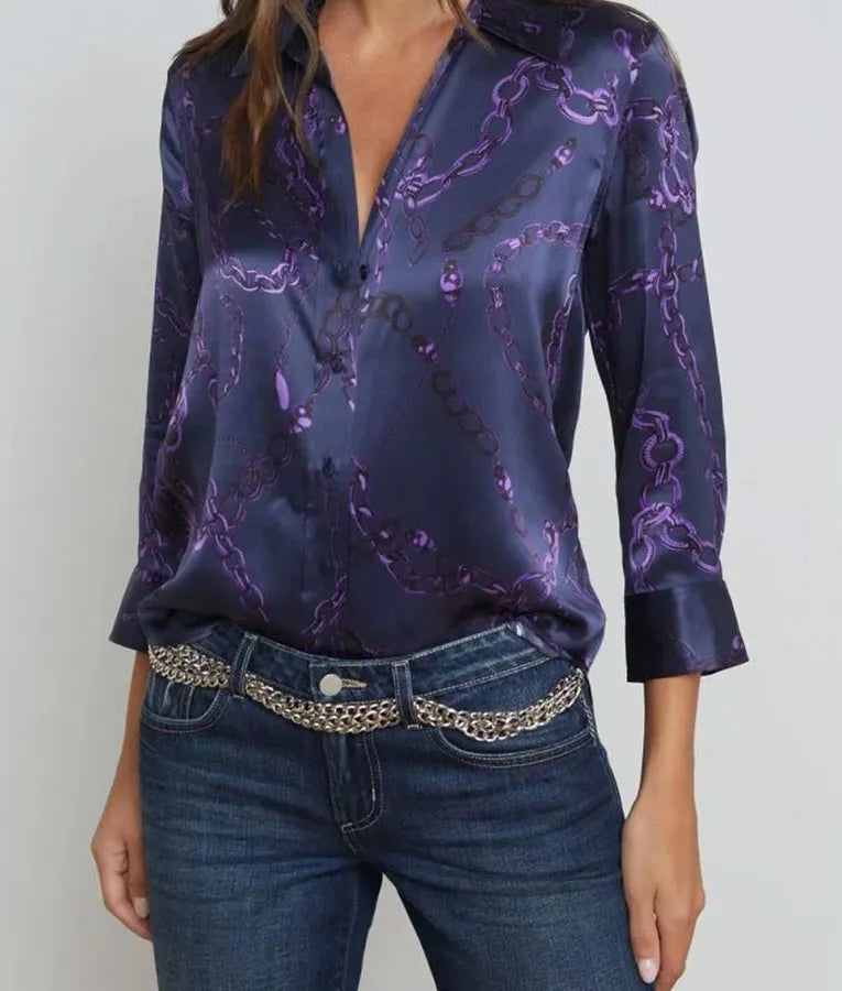 NBC News Daily Morgan Radford Chain Print Silk Shirt